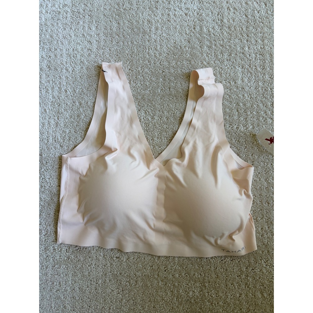 Tahari Seamless Bralette Women Large Blush V-Neck Padded Comfort Lounge Bra NWT